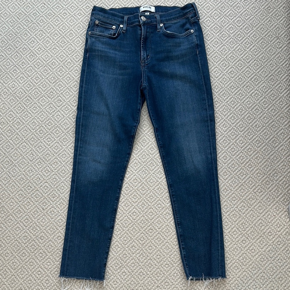 Agolde Stretch Skinny Ankle Jeans with Raw Hem in size 28.